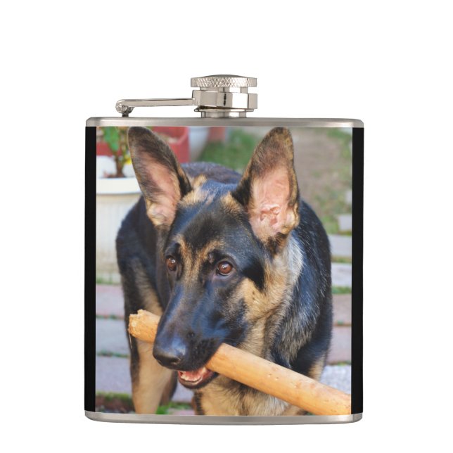 German Shepherd by Shirley Taylor Hip Flask (Front)