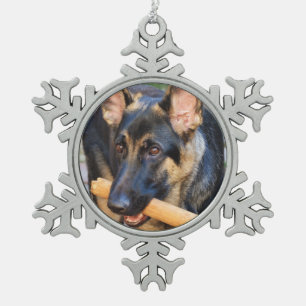 German Shepherd by Shirley Taylor Snowflake Pewter Christmas Ornament