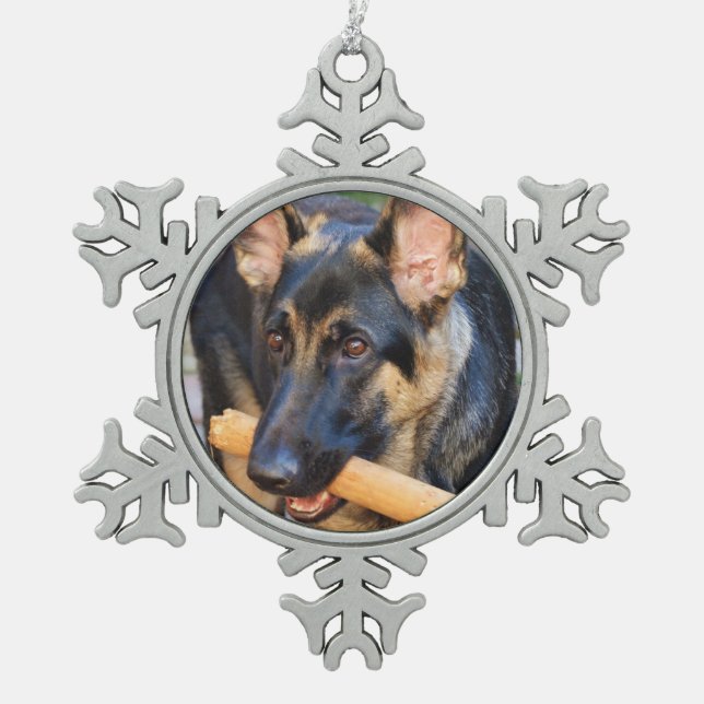 German Shepherd by Shirley Taylor Snowflake Pewter Christmas Ornament (Front)
