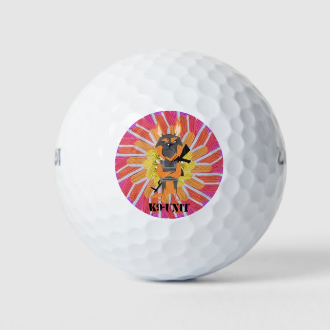 German Shepherd Cartoon K9 Unit Dog Design Golf Balls (Front)