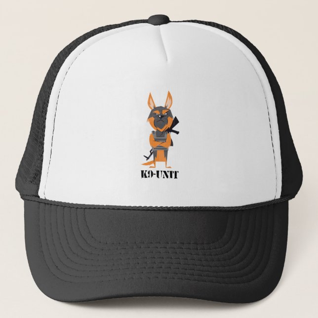 German Shepherd Cartoon K9 Unit Dog Design Trucker Hat (Front)