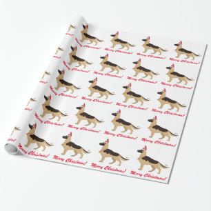 German Shepherd Cartoon Merry Christmas Wrapping Paper