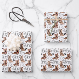 German Shepherd Cartoon Wrapping Paper Sheets