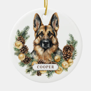 German Shepherd Ceramic Circle Ornament