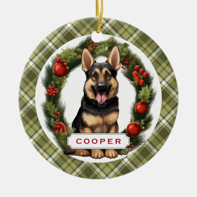 German Shepherd Ceramic Circle Ornament (Front)