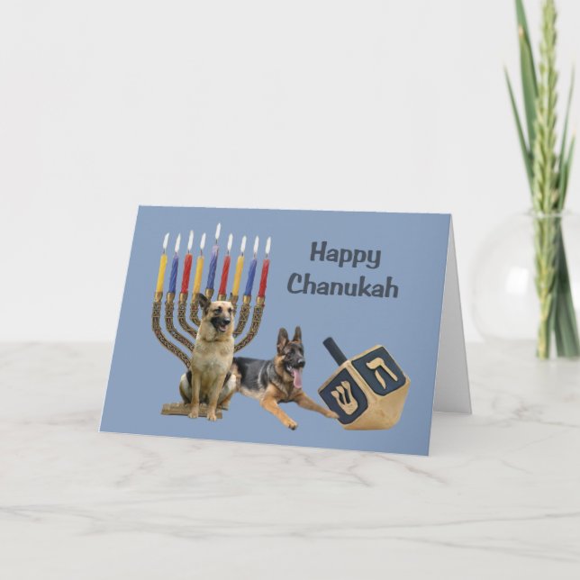 German Shepherd Chanukah Card Menorah Dreidel1 (Front)