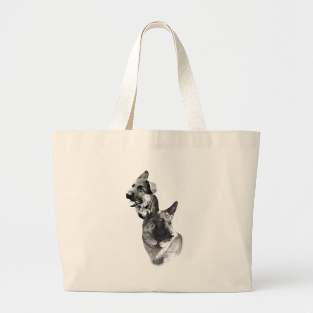 German Shepherd Charcoal 2 Large Tote Bag (Front)