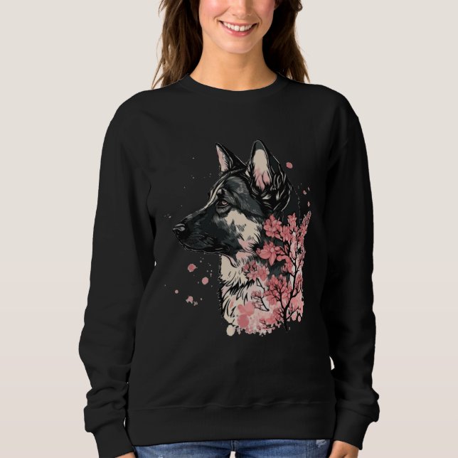 German Shepherd Cherry Blossom Dog Breed Japanese  Sweatshirt (Front)