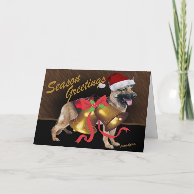 German Shepherd Christmas Bells Cards (Front)