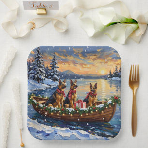 German Shepherd Christmas Boat Holiday Paper Plate