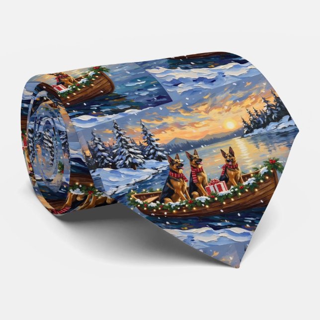 German Shepherd Christmas Boat Holiday Tie (Rolled)