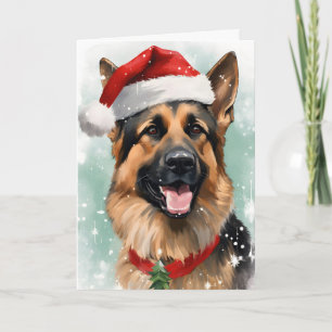 German Shepherd Christmas brush painting artwork Card