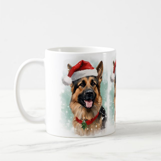 German Shepherd Christmas brush painting artwork Coffee Mug (Left)