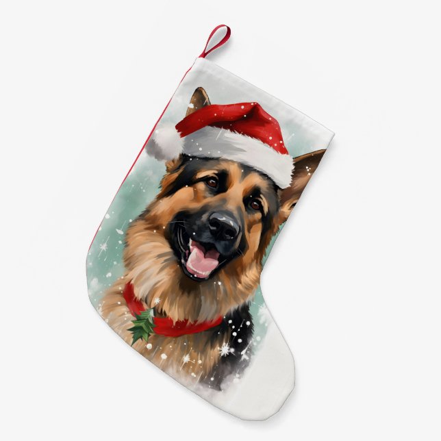 German Shepherd Christmas brush painting artwork Small Christmas Stocking (Front (Hanging))