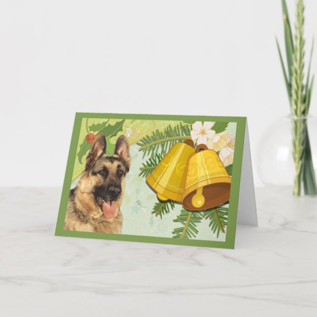 German Shepherd Christmas Card Bells (Front)