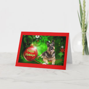 German Shepherd Christmas Card Red Ball Green