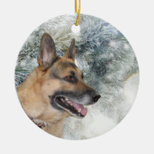 German Shepherd Christmas Ceramic Ornament