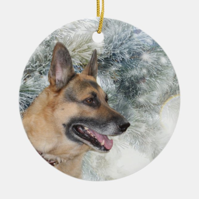 German Shepherd Christmas Ceramic Ornament (Front)