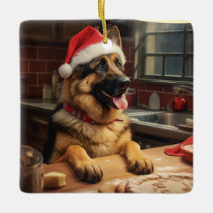 German Shepherd Christmas Cookies Festive Holiday Ceramic Ornament