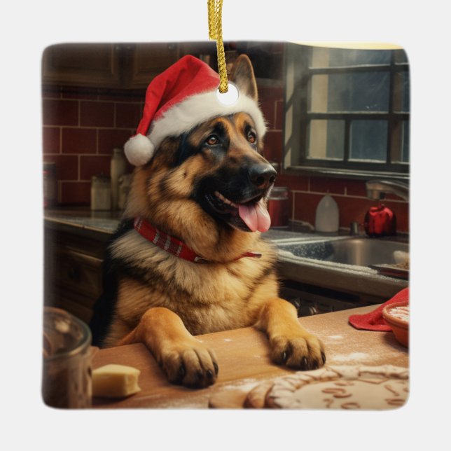 German Shepherd Christmas Cookies Festive Holiday Ceramic Ornament (Front)
