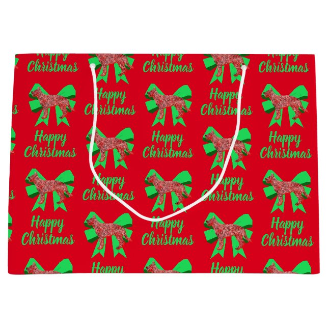 German Shepherd Christmas Dog & Green Bow Large Gift Bag (Front)