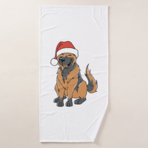 German Shepherd Christmas Dog in Santa Hat   Bath Towel