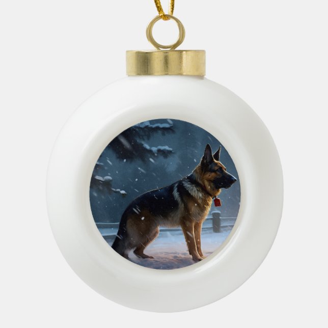 German Shepherd Christmas Festive Season  Ceramic Ball Christmas Ornament (Front)