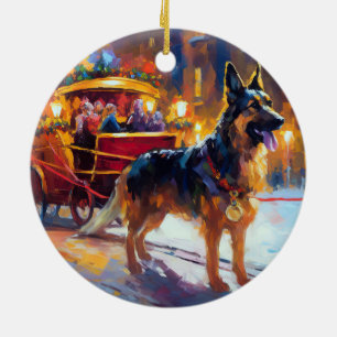 German Shepherd Christmas Festive Season Ceramic Ornament