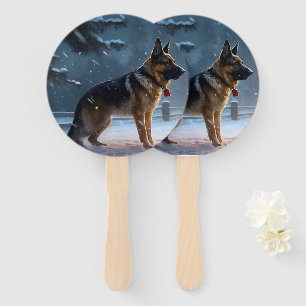 German Shepherd Christmas Festive Season  Hand Fan