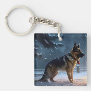 German Shepherd Christmas Festive Season  Key Ring
