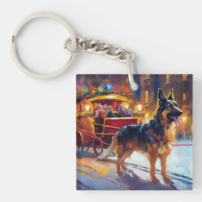 German Shepherd Christmas Festive Season Key Ring (Front)