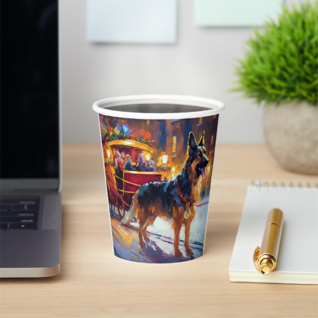 German Shepherd Christmas Festive Season Paper Cups (Insitu)