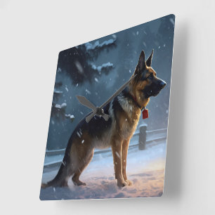 German Shepherd Christmas Festive Season Square Wall Clock