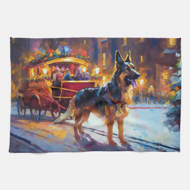 German Shepherd Christmas Festive Season Tea Towel (Horizontal)