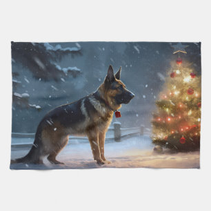 German Shepherd Christmas Festive Season Tea Towel