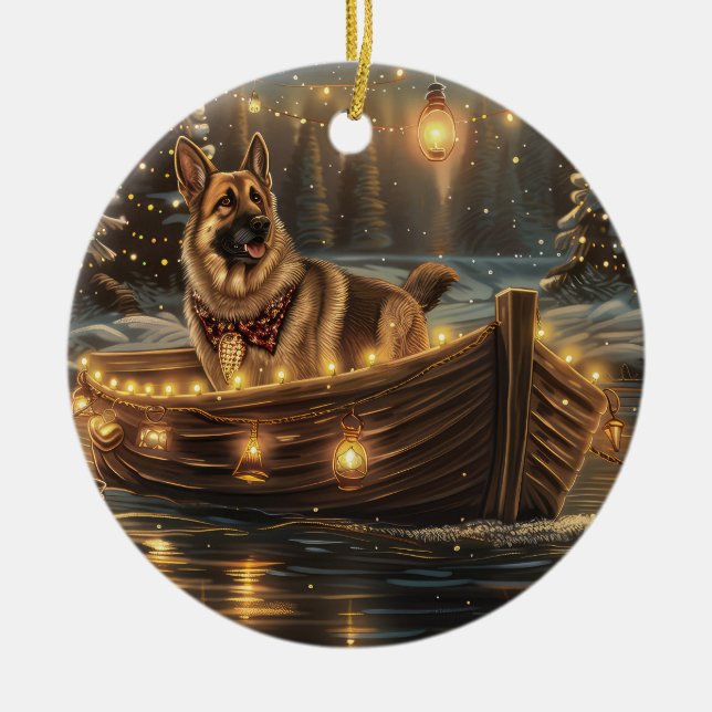 German Shepherd Christmas Festive Voyage  Ceramic Ornament (Front)