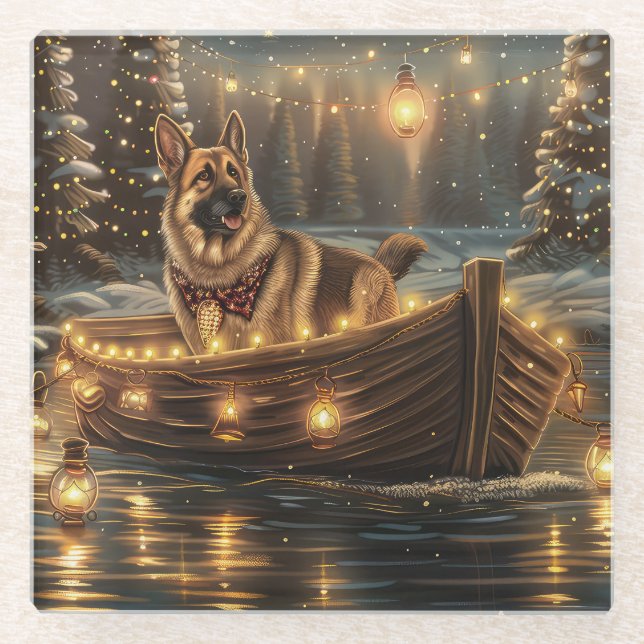 German Shepherd Christmas Festive Voyage  Glass Coaster (Front)