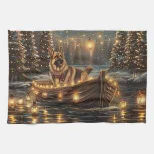German Shepherd Christmas Festive Voyage Tea Towel