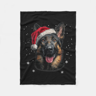 German Shepherd Christmas Funny Santa Hat Dog Xmas Fleece Blanket