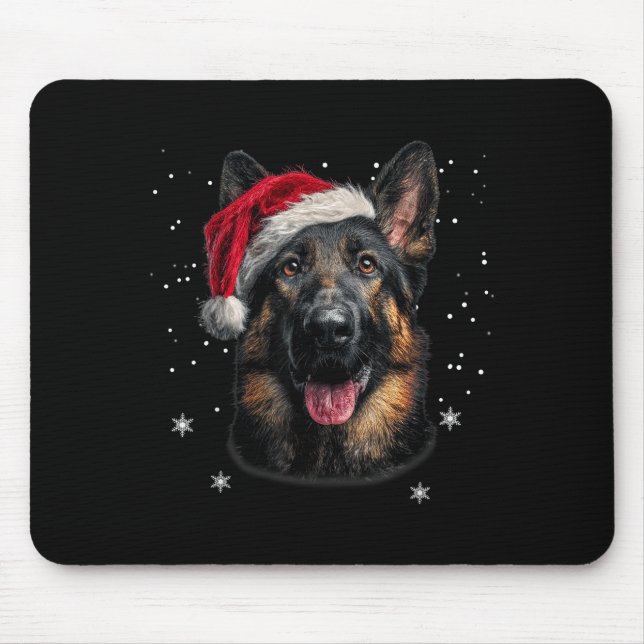 German Shepherd Christmas Funny Santa Hat Dog Xmas Mouse Pad (Front)