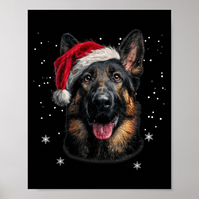 German Shepherd Christmas Funny Santa Hat Dog Xmas Poster (Front)