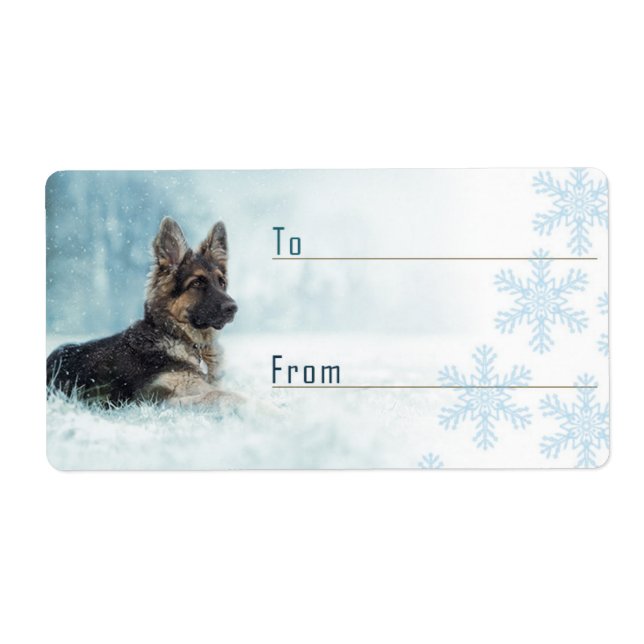 German shepherd christmas gift label. (Front)