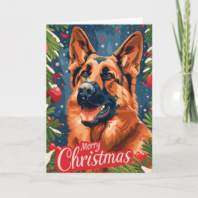 German Shepherd Christmas  Holiday Card (Front)