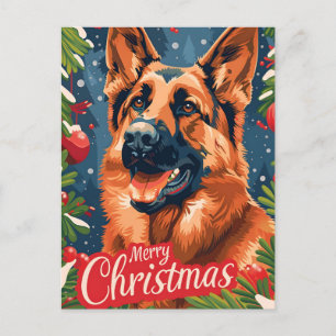 German Shepherd Christmas  Holiday Postcard