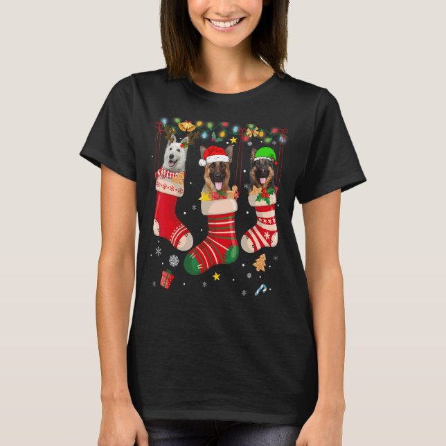 German Shepherd Christmas Lights   Xmas Dog T-Shirt (Front)