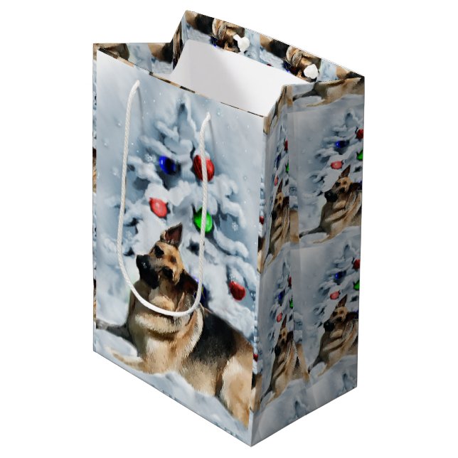 German Shepherd Christmas Medium Gift Bag (Front Angled)