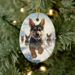 German Shepherd Christmas Pet Ornament, Dog Lover Ceramic Ornament