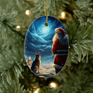 German Shepherd Christmas Pet Ornament, Dog Lover Ceramic Ornament