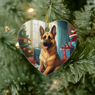 German Shepherd Christmas Pet Ornament, Dog Lover Ceramic Ornament