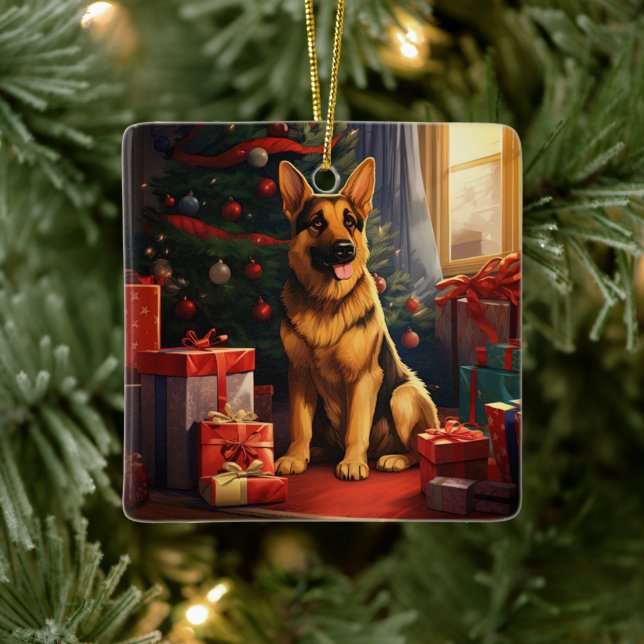 German Shepherd Christmas Pet Ornament, Dog Lover  Ceramic Ornament (Tree)